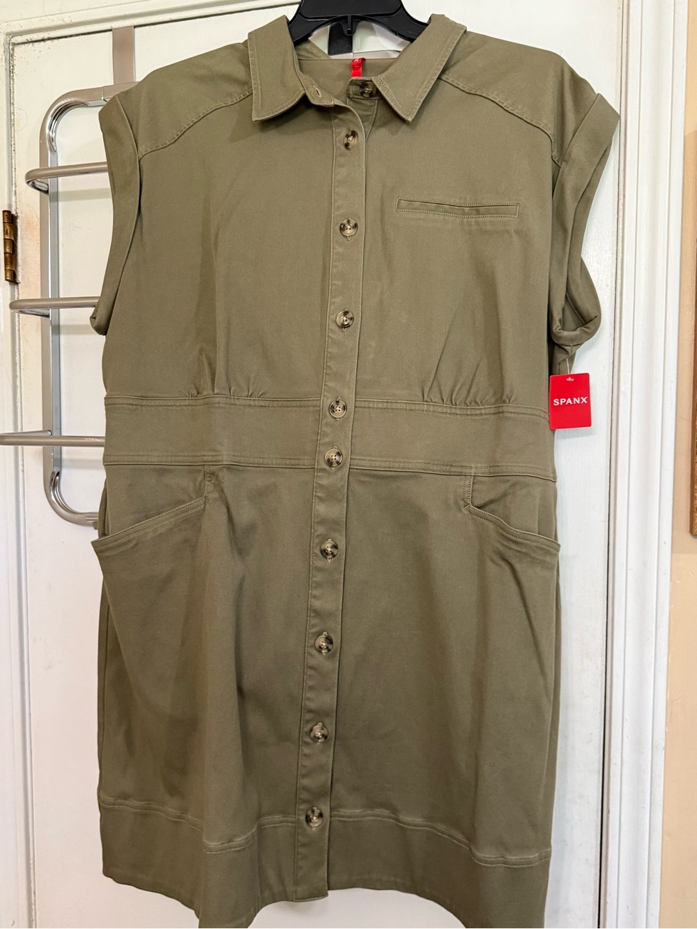 Spanx Olive Green Button-Front Shirt Dress